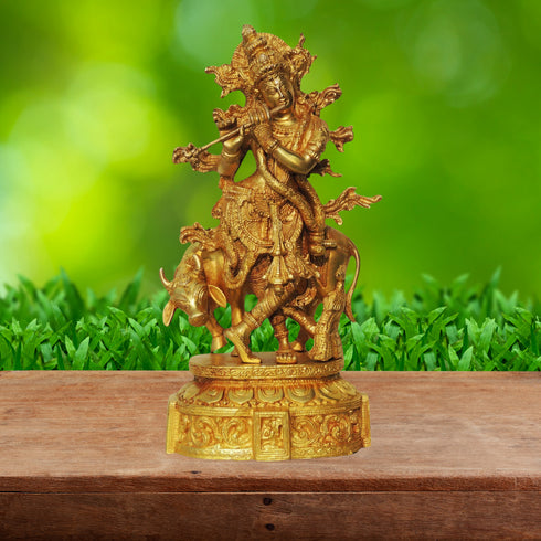 Brass Cow Krishna Idol 4.826Kg