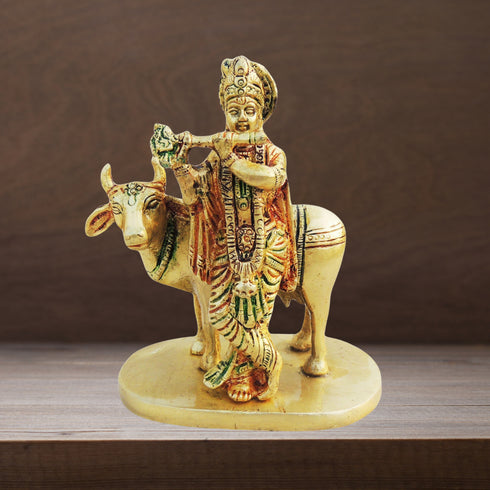 Brass Cow Krishna Statue 0.76kg