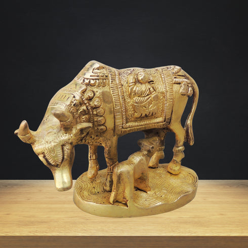 Brass Cow With Base Statue 0.85Kg