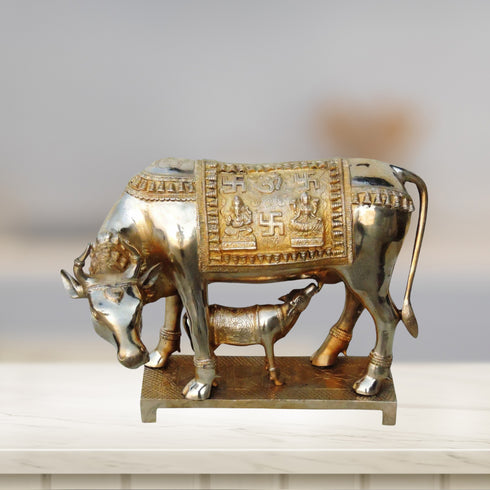 Brass Cow With Calf Statue 12.14Kg
