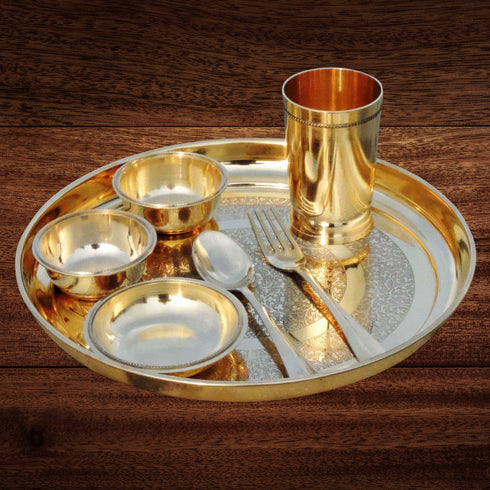 Pure Brass Thali Set 7 Pcs 1.12Kg
