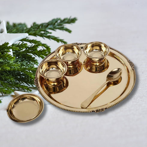Pure Brass Thali Set 7 Pcs 1.200kg