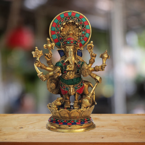 Brass Drishti Ganesh Stone Statue 2.3Kg