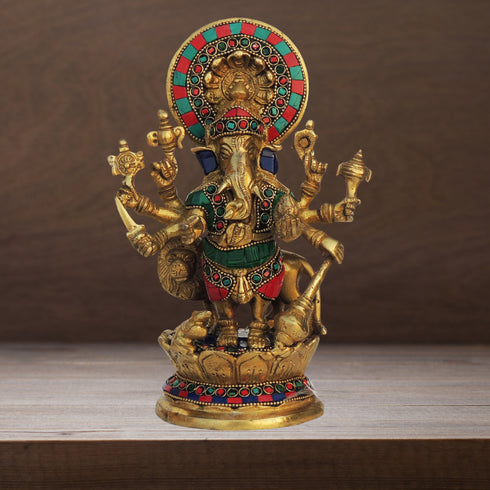 Brass Drishti Ganesh Stone Statue 2.3Kg