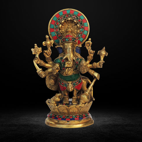 Brass Drishti Ganesh Stone Statue 2.3Kg