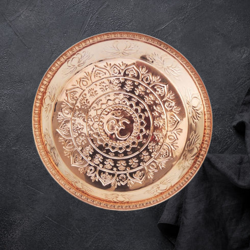 Pure Copper Thali with Lotus Design 0.66 Kg