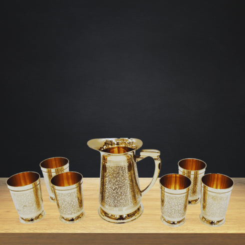 Brass 1 Jug And 6 Glass Set 2Kg