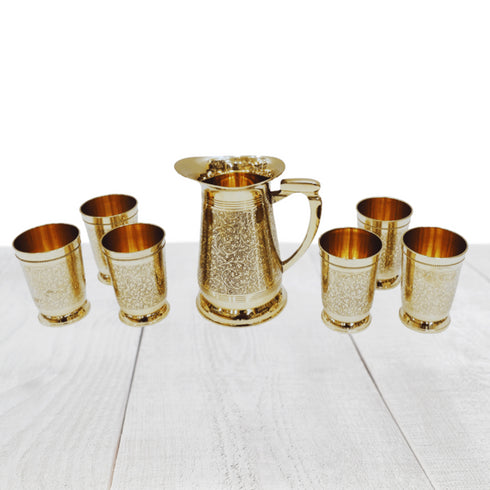 Brass 1 Jug And 6 Glass Set 2Kg