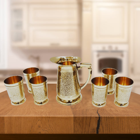 Brass 1 Jug And 6 Glass Set 2Kg