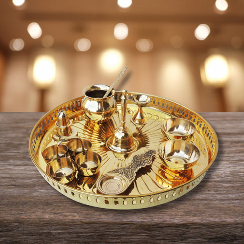 Brass Puja Thali Set With Multiple Items 1.3Kg