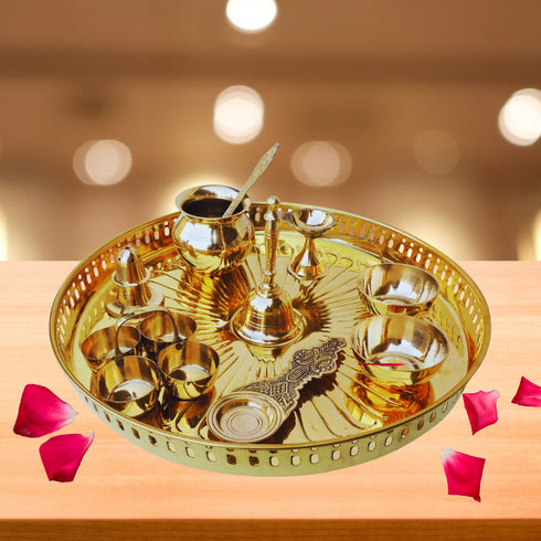 Brass Puja Thali Set With Multiple Items 1.3Kg