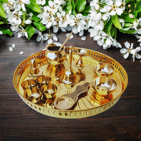 Brass Puja Thali Set With Multiple Items 1.3Kg