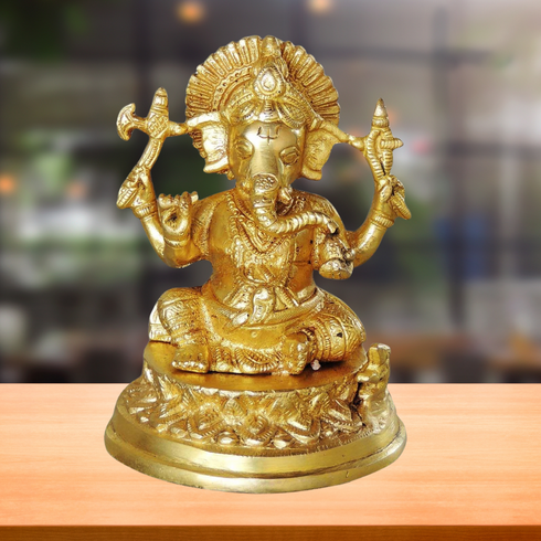 Brass Ganesh Ji God Idol Statue 4.093Kg