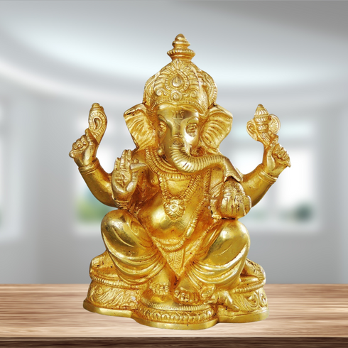 Brass Ganesh Ji God Idol Statue 4.093Kg