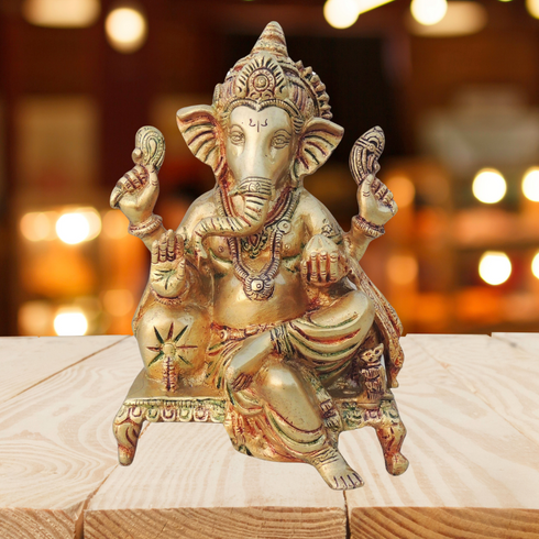 Brass Ganesh Ji God Idol Statue 4.093Kg