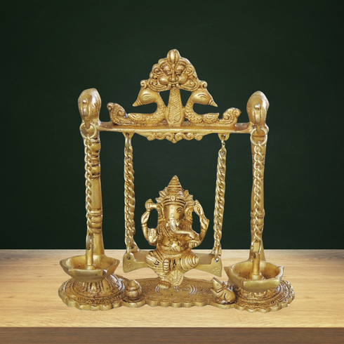 Brass Ganesh Jhula with Parrot and Deepak 1.76kg