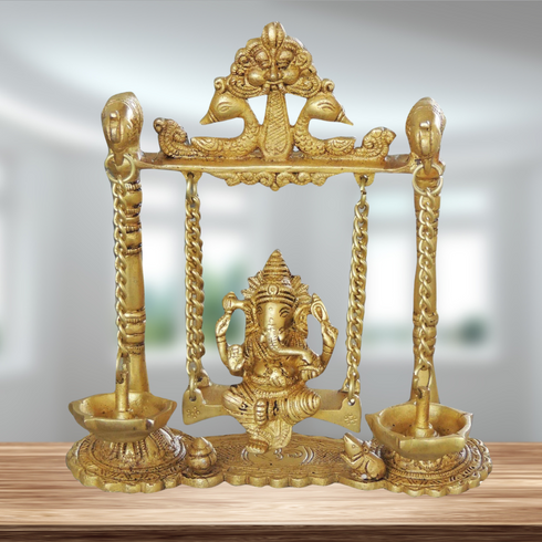 Brass Ganesh Jhula with Parrot and Deepak 1.76kg