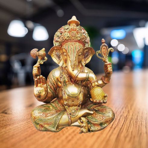 Brass Ganesh Ji Colour God Idol Statue 18.01Kg