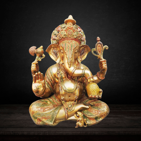 Brass Ganesh Ji Colour God Idol Statue 18.01Kg