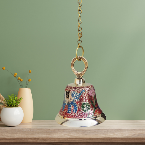 Brass Hanging Pooja Bell Red Color 0.372Kg