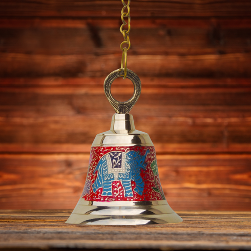 Brass Hanging Pooja Bell Red Color 0.628Kg