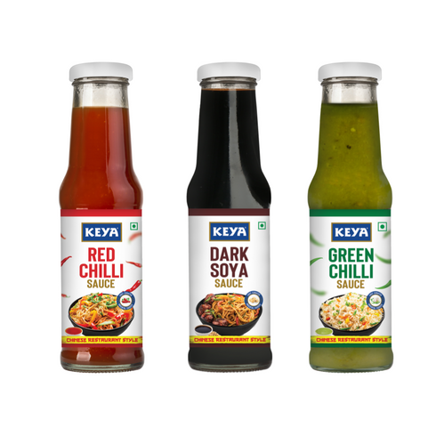 Keyafoods Keya Chinese Sauce Combo Red Chilli Sauce 200g Green Chilli Sauce 190g Dark Soya Sauce 210g Combo Pack 3
