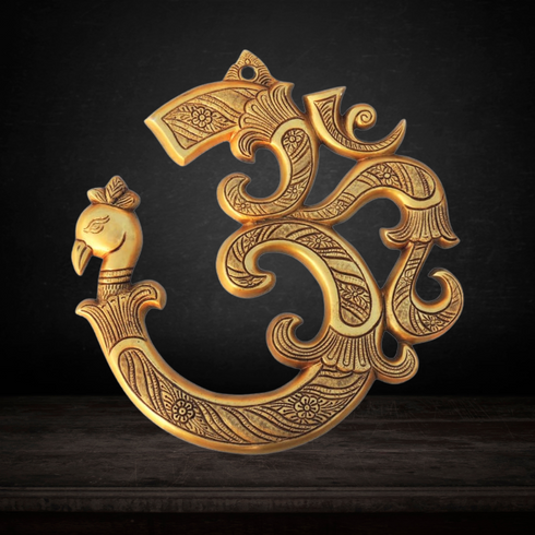 Brass Wall Hanging Om With Peacock Statue 2.57Kg