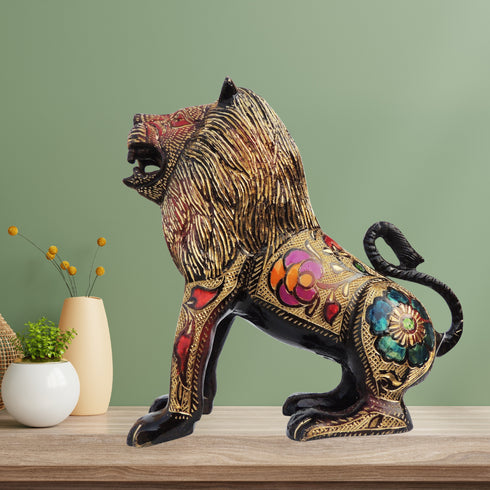 Brass Showpiece Lion Black Meena 2.76kg