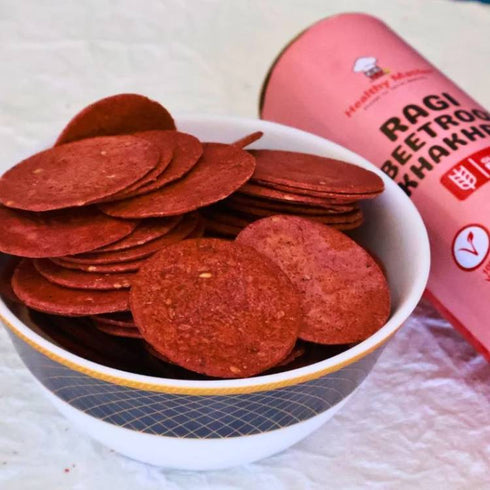 Healthy Master Roasted Ragi Beetroot Khakhra | Vegan Coin Sized