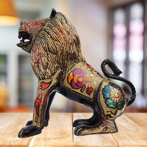 Brass Showpiece Lion Black Meena 2.76kg