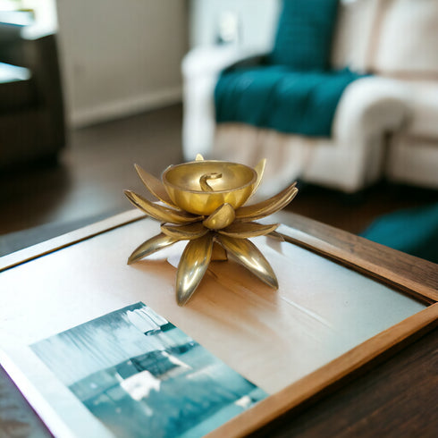 Tamas Brass Handcrafted Lotus Shaped Diya with Antique Finish (Pack of 1)