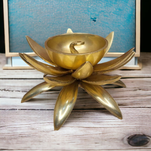 Tamas Brass Handcrafted Lotus Shaped Diya with Antique Finish (Pack of 1)