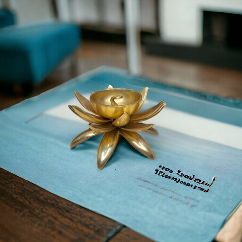 Tamas Brass Handcrafted Lotus Shaped Diya with Antique Finish (Pack of 1)
