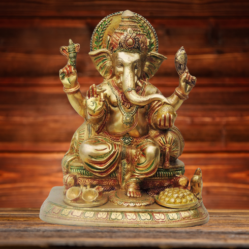 Brass Ganesh Ji With Colour God Statue 11.22Kg