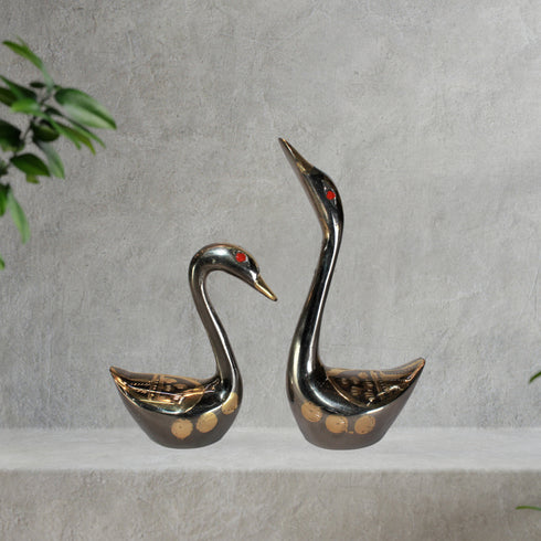 Brass Showpiece Duck Pair Statue 573g
