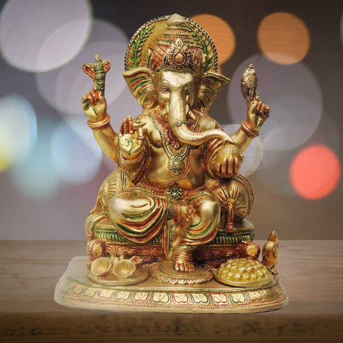 Brass Ganesh Ji With Colour God Statue 11.22Kg