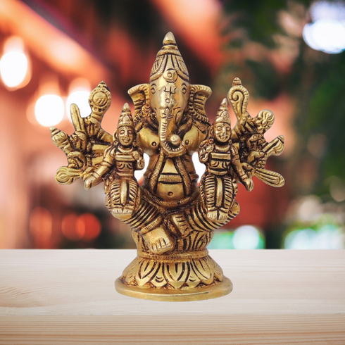 Brass Ganesh Parivar God Idol Statue 0.62Kg