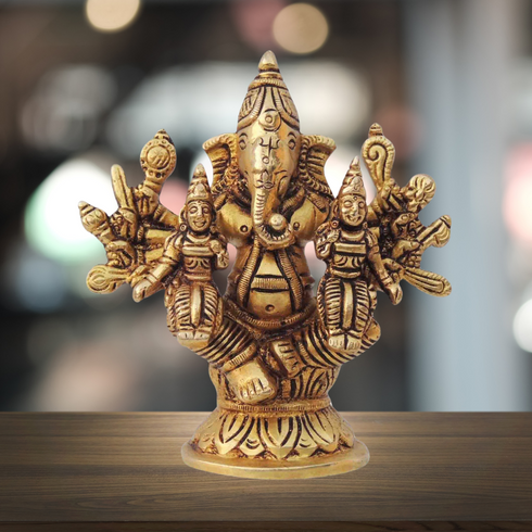 Brass Ganesh Parivar God Idol Statue 0.62Kg