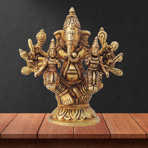 Brass Ganesh Parivar God Idol Statue 0.62Kg