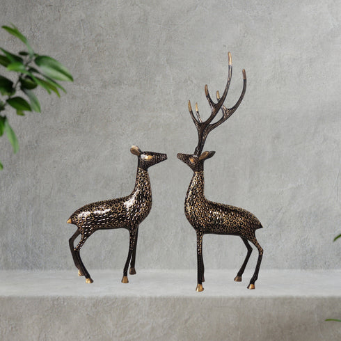 Brass Showpiece Deer Pair Statue 1.7kg