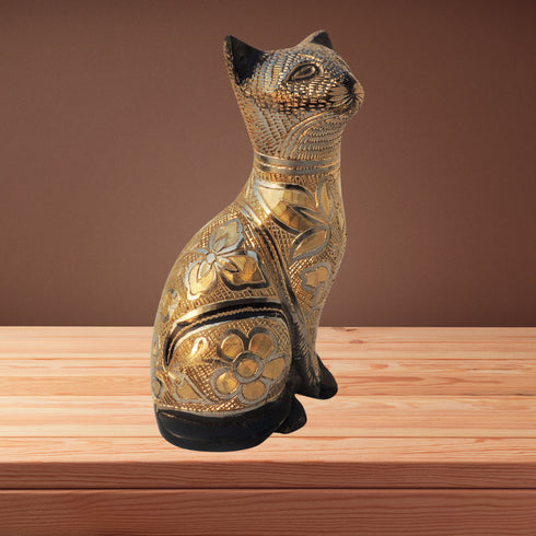 Brass Table Decor Showpiece Cat Statue 0.62kg