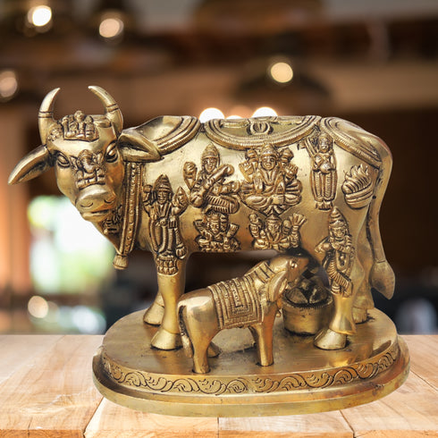 Brass Cow With Calf Statue 2.2Kg