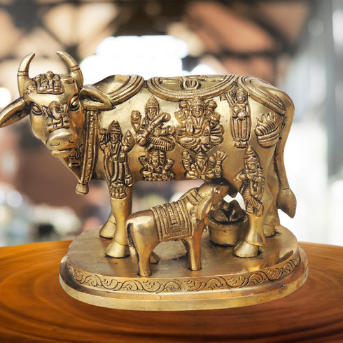 Brass Cow With Calf Statue 2.2Kg