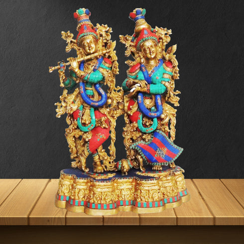 Brass Radha Krishna Same Base Big Stone 38.75Kg