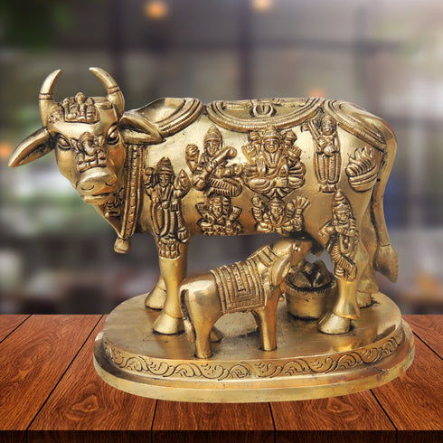 Brass Cow With Calf Statue 2.2Kg