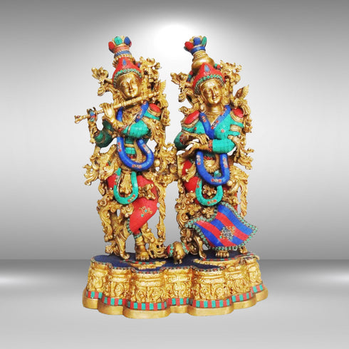 Brass Radha Krishna Same Base Big Stone 38.75Kg
