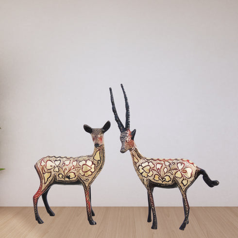 Brass Showpiece Deer Pair Statue 0.62kg