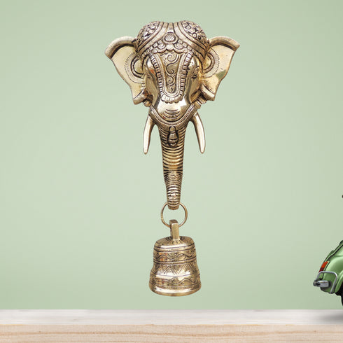Brass Elephant Face With Bell Statue 1.96Kg