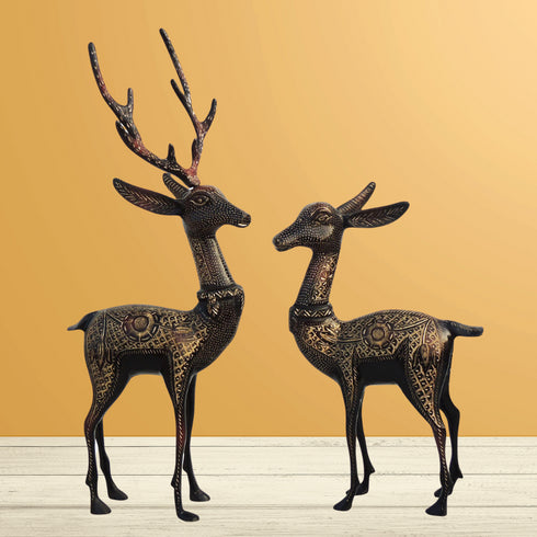 Brass Showpiece Deer Pair Statue 2.82kg