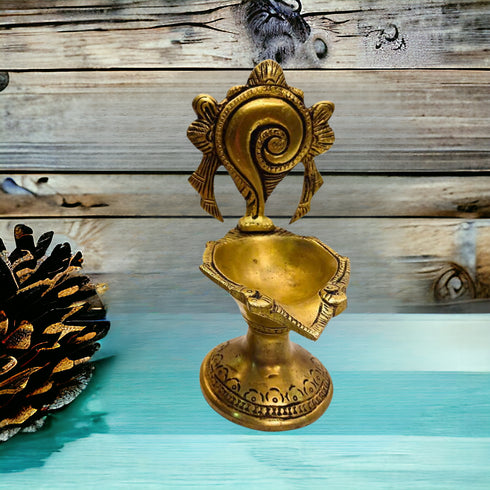 Tamas Brass Shankha Chakra Long Table Diya